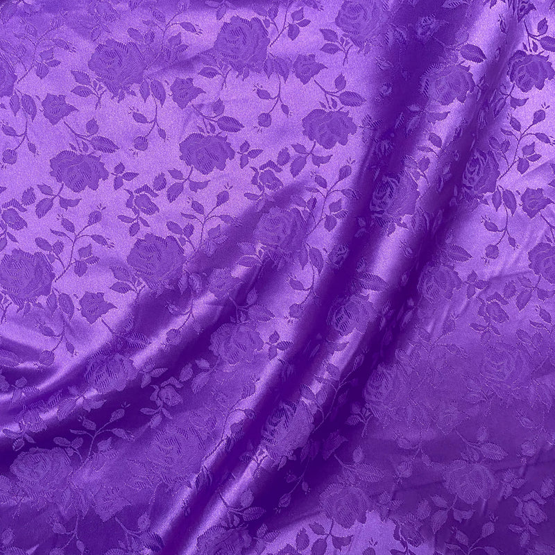 Purple Jacquard Satin Polyester Fabric - Purple Jacquard, Reversible, 58"-60" Width