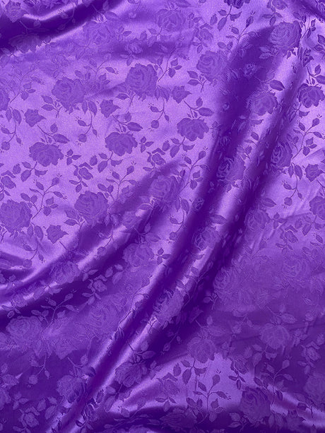 Purple Jacquard Satin Polyester Fabric - Purple Jacquard, Reversible, 58"-60" Width