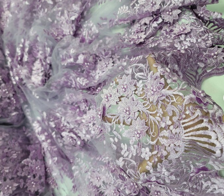 3D Floral Lace Lavender Embroidery Pearls