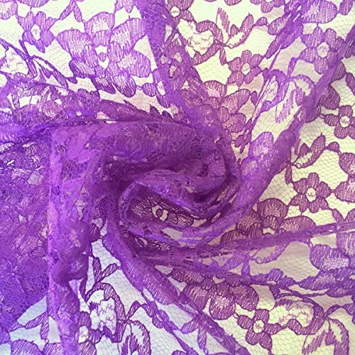 Purple Raschel Lace Polyester Fabric - French Floral, Purple, 60" Width