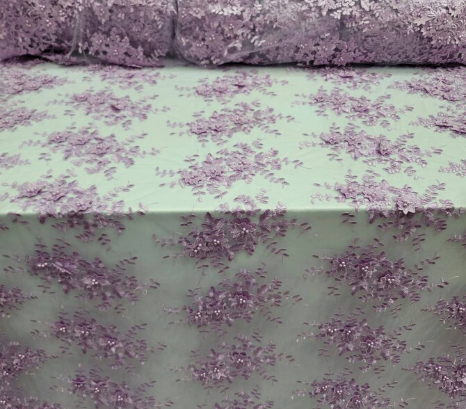3D Floral Lace Lavender Embroidery Pearls