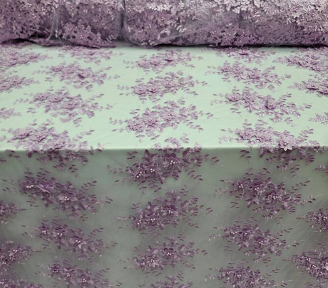 3D Floral Lace Lavender Embroidery Pearls
