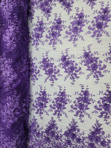 Purple 3D Beaded Lace Mesh Fabric