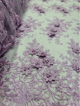 3D Floral Lace Lavender Embroidery Pearls