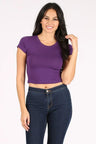 Lucky Fitted Crop Top Cotton Spandex Fabric - Purple, Short Sleeve Stretch Crop Top (1 Piece)