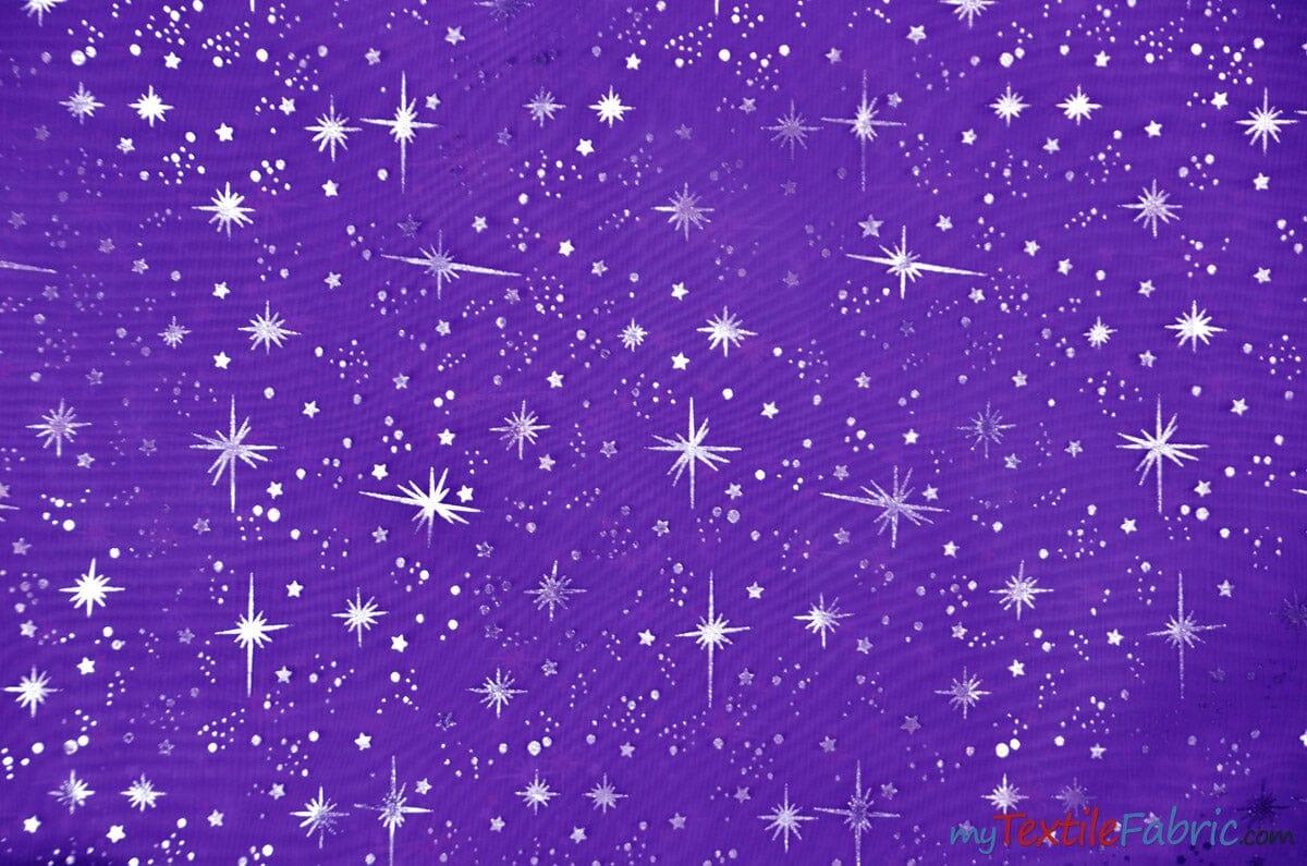 Shooting Star Foil Organza Polyester Fabric - Sheer Silver Metallic Star, 58/60" Width (1 Yard)