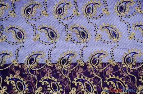 Coco Paisley Polyester Fabric - Sheer Embroidered Paisley, Double Scallop Lace, 52" Width (1 Yard)