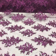 Purple Sequin Lace Fabric With Embroideries On Mesh - Purple Embroidered Sequin Mesh Lace Fabric (1 Yard)
