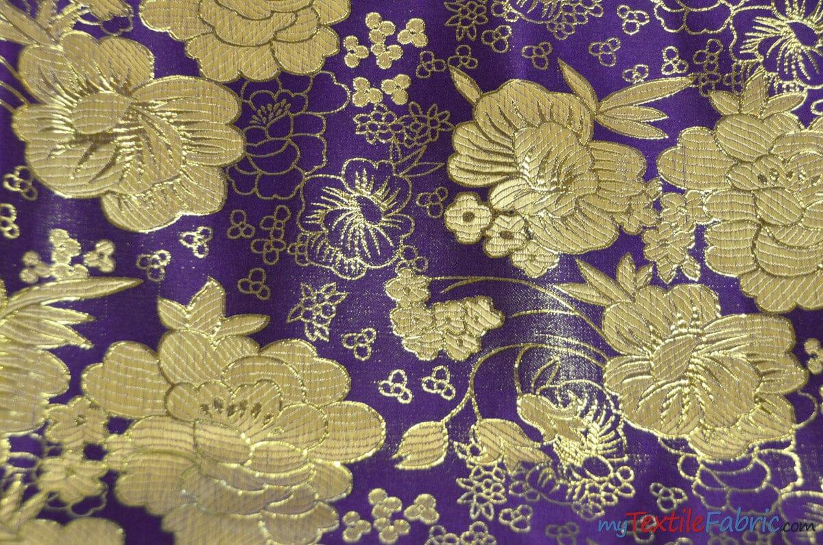 Oriental Metallic Flower Brocade Metallic Brocade Fabric - Metallic Flower, 58" Width (1 Yard)