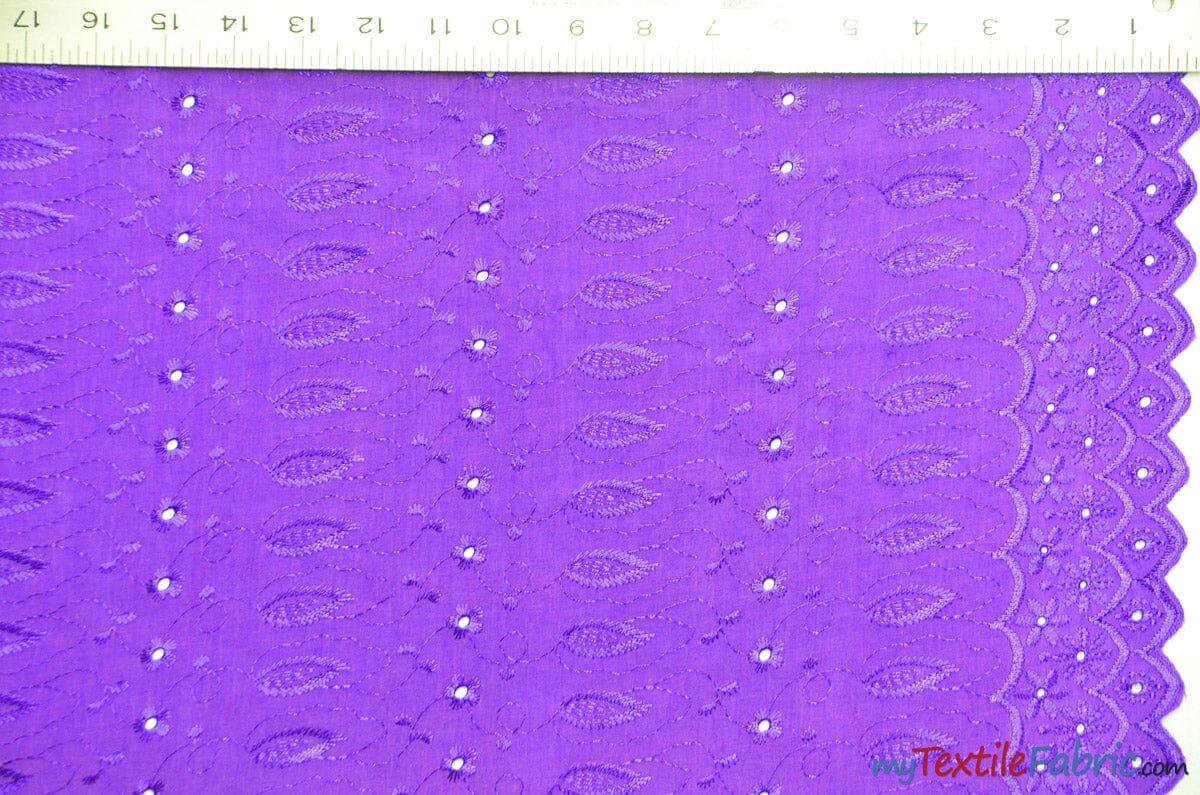 Polyester Cotton Eyelet Embroidery Fabric - Double Sided Border, 45" Wide, Multiple Colors (1 Yard)