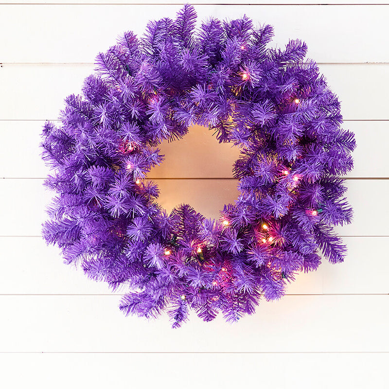 Purple Wreath with LED Lights 24" Seasonal Home Decor Accent