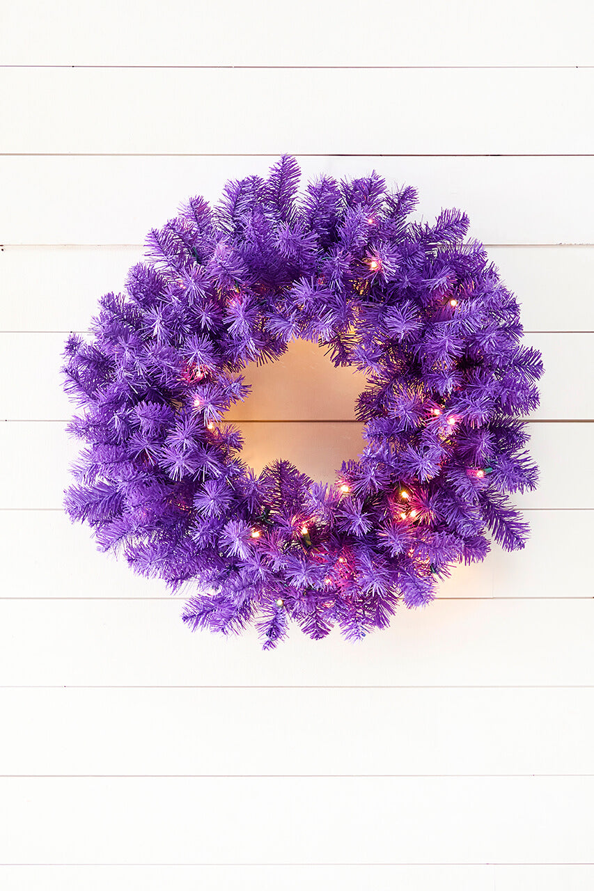 24" Purple Wreath with LED Lights