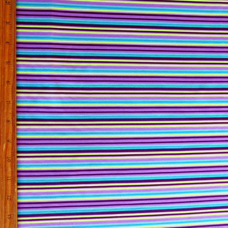 Swim Knit Nylon Spandex Purple Aqua Lime Stripe