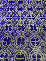 Purple/Gold Rectangular Metallic Cross Brocade Jacquard Satin Fabric - Purple/Gold Metallic Cross Pattern, Rectangular Tablecloth Overlay, 60" X 72" (1 Unit)