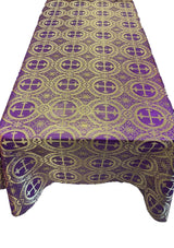 Purple/Gold Rectangular Metallic Cross Brocade Jacquard Satin Fabric - Purple/Gold Metallic Cross Pattern, Rectangular Tablecloth Overlay, 60" X 72" (1 Unit)