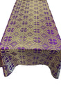 Purple/Gold Rectangular Metallic Cross Brocade Jacquard Satin Fabric - Purple/Gold Metallic Cross Pattern, Rectangular Tablecloth Overlay, 60" X 72" (1 Unit)