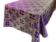 Square Metallic Cross Jacquard Satin Fabric - Purple/Gold Metallic Cross Pattern, Square Overlay, 36" To 58" Sizes (1 Piece)