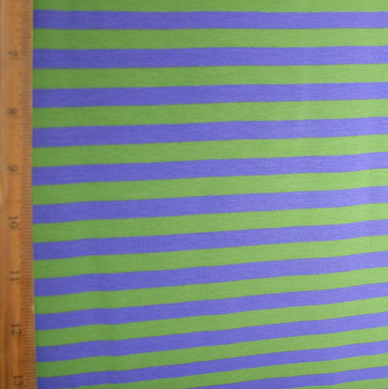 Cotton Lycra Knit Fabric Light Purple and Lime 3/8" Stripe