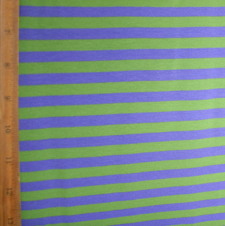 Cotton Lycra Knit Fabric Light Purple and Lime 3/8" Stripe