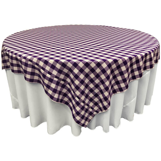 White Purple Checkered Square Overlay Tablecloth Polyester 72″ x 72″