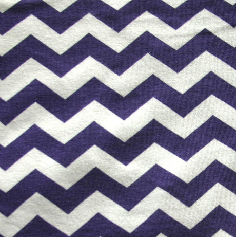 Cotton Lycra Knit Fabric Purple and White Chevrons 28 Remnant