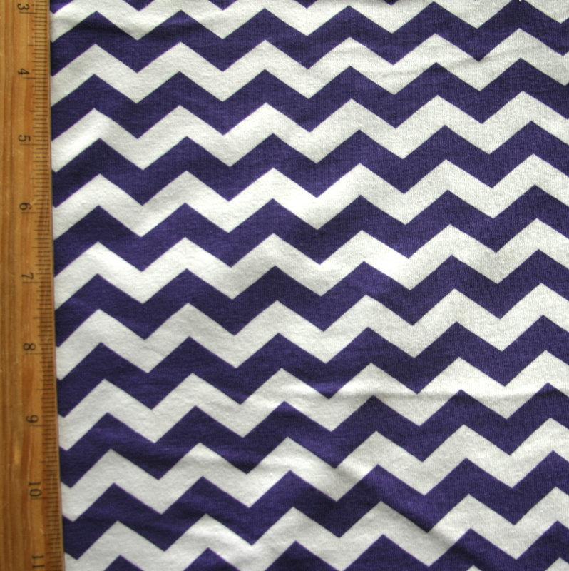 Cotton Lycra Knit Fabric Purple and White Chevrons 28 Remnant