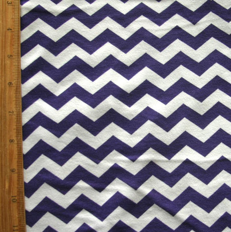 Cotton Lycra Knit Fabric Purple and White Chevrons 28 Remnant