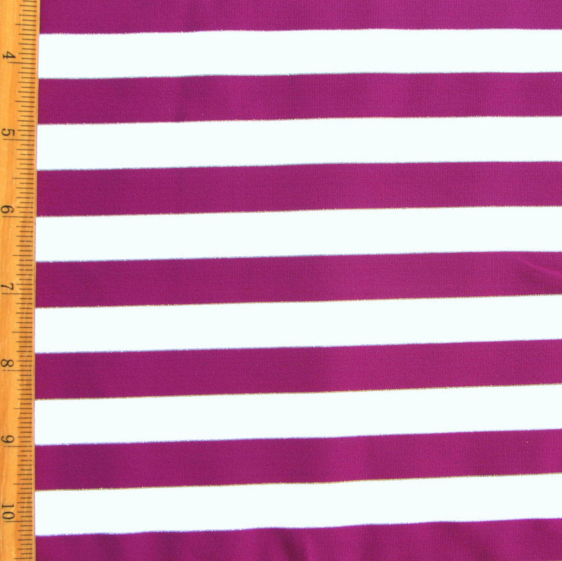 Swim Knit Purple and White Stripes with Silver and Gold Accents