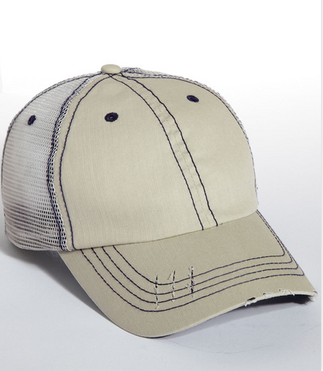 Mega Cap Cotton Twill/Mesh Fabric - Putty, Low Profile, Six Panel, Frayed Bill (1 Cap)
