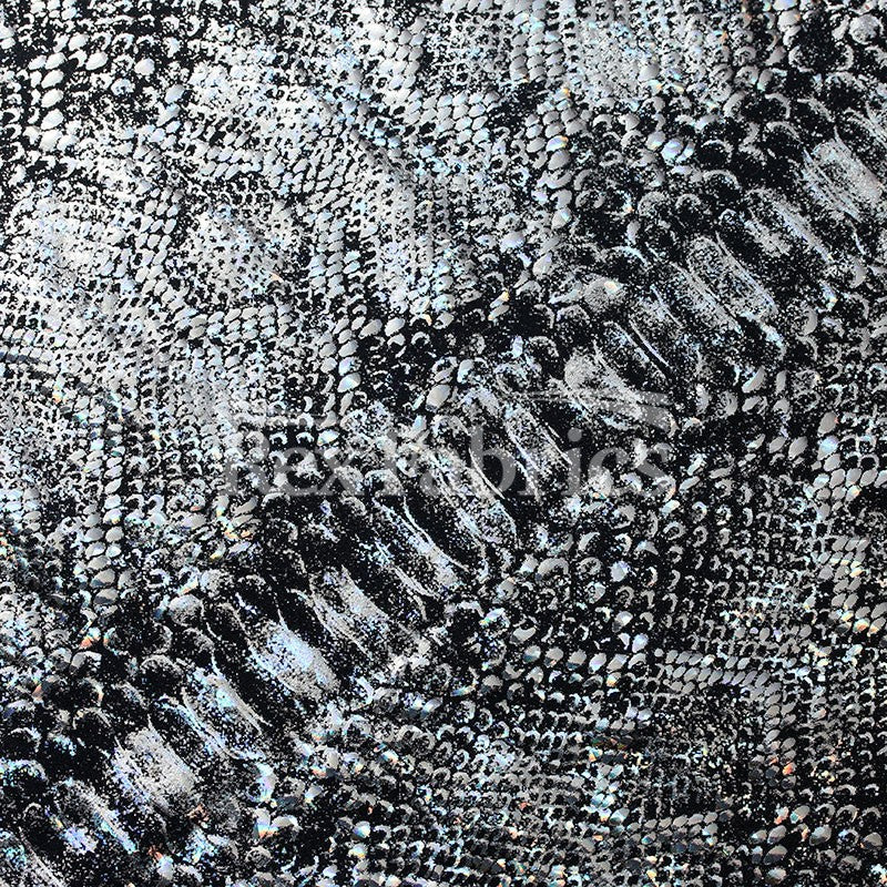 Python Holo Nylon Spandex Fabric - Fuchsia, Silver, Gold Snake Skin Hologram, 58/60" Width (1 Yard)
