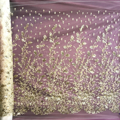 Beaded Sequined Lace Fabric 100% Polyester Net Mesh 54"