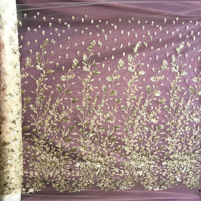 Beaded Sequined Lace Fabric 100% Polyester Net Mesh 54"