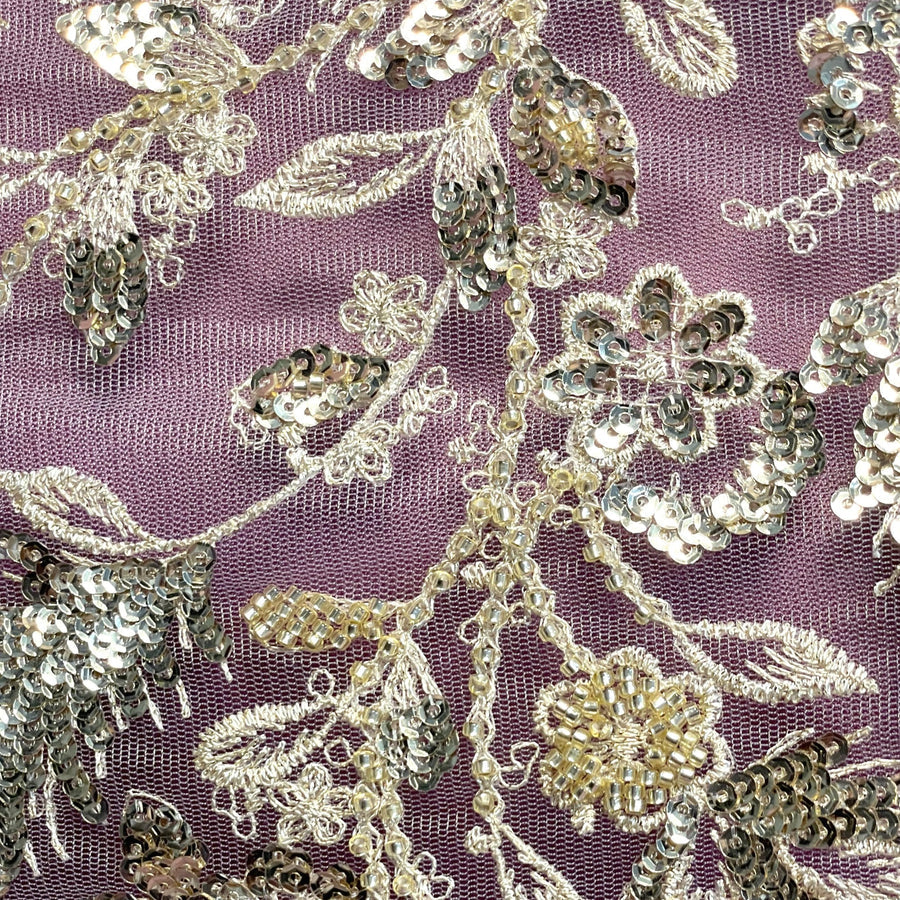 1 Yard Luxurious Beaded and Sequined Lace Fabric Embroidered on 100% Polyester Net Mesh White