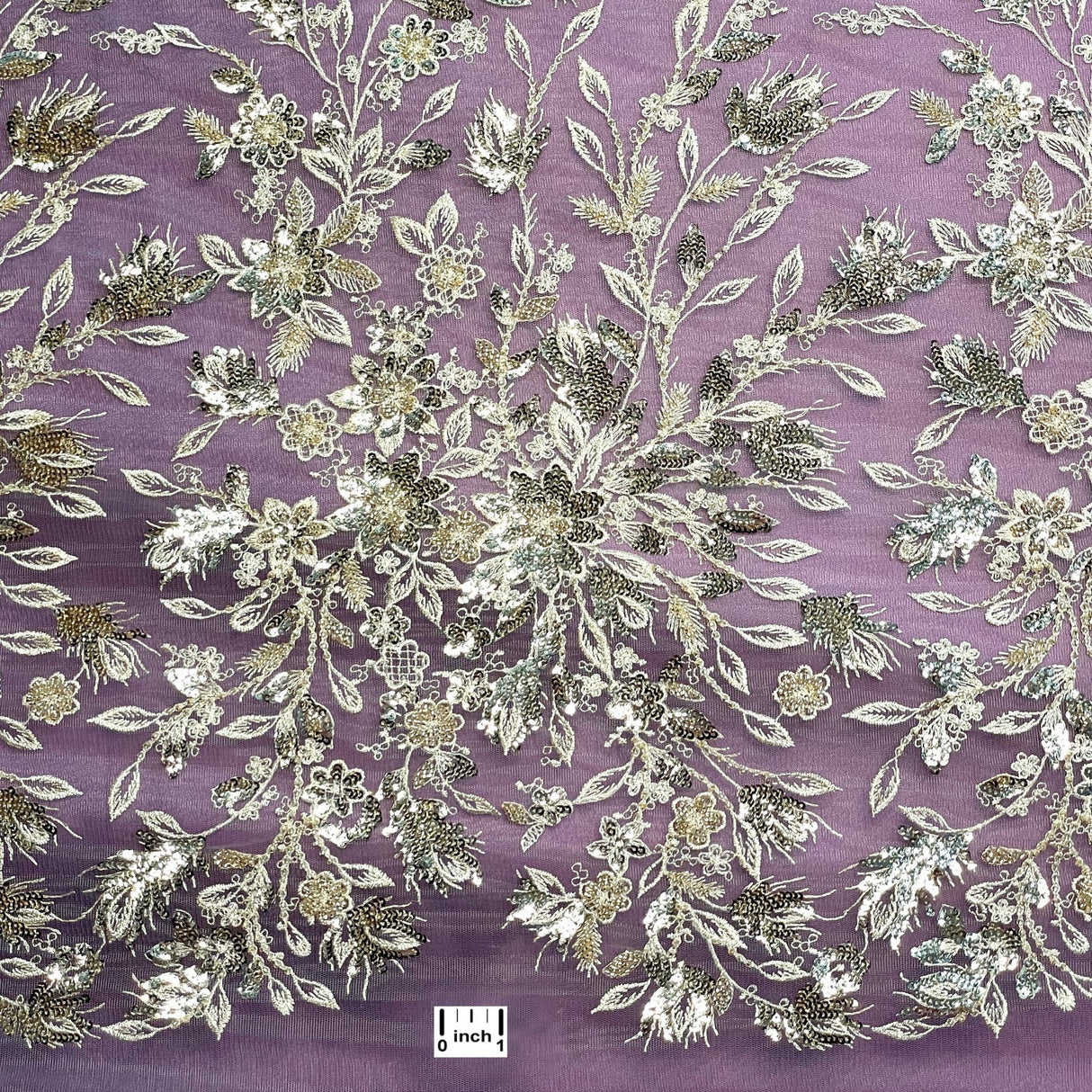 1 Yard Luxurious Beaded and Sequined Lace Fabric Embroidered on Polyester Net Mesh