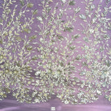 1 Yard Ivory Beaded and Sequined Lace Fabric Embroidered on 100 Percent Polyester Net Mesh 54 Inch Width