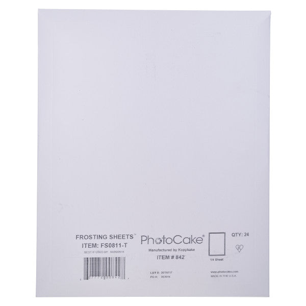 PhotoCake Frosting Sheets, 1/4 Sheet - Edible Printer Paper 1 page single sheet