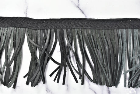 Faux Leather Fringe Trim Black 3.5 Inch