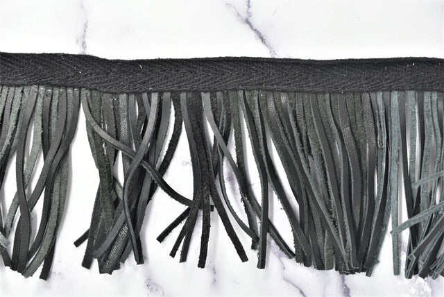 Faux Leather Fringe Trim Black 3.5 Inch