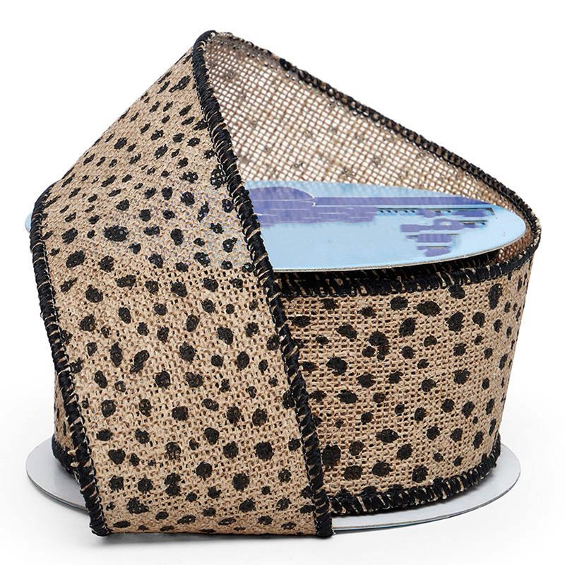 Animal Print Wired Ribbon 2 1/2 '' X 10 yd Leopard Print On Burlap Color 1 / roll