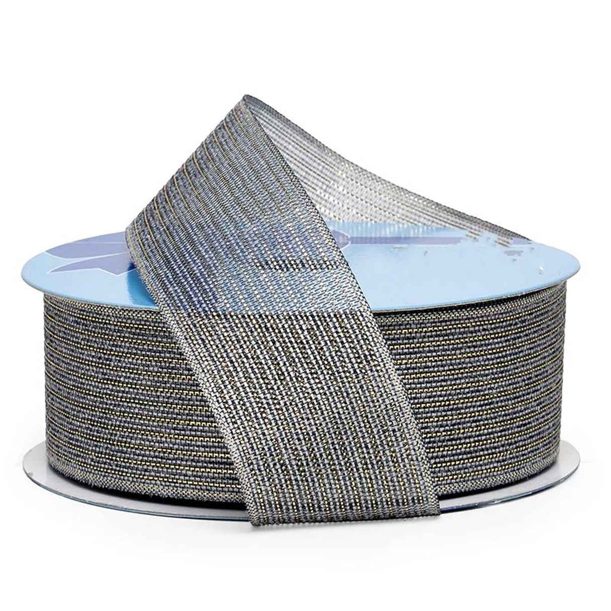 Open Weave Metallic Striped Ribbon 1 1/2 '' X 20 yd Gray Color 1 / roll