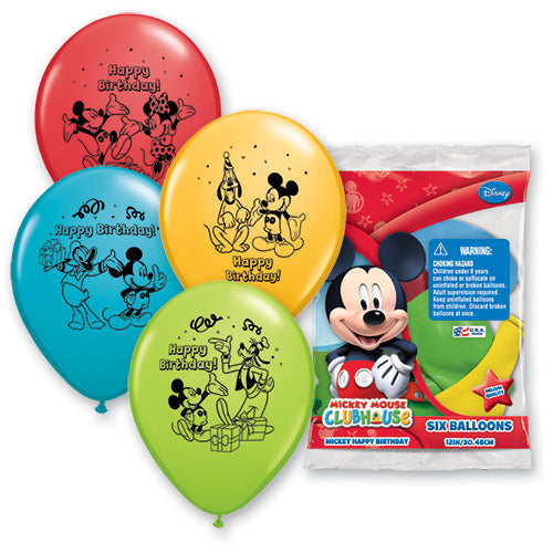 Mickey Happy Birthday Latex Balloons 6 Pack