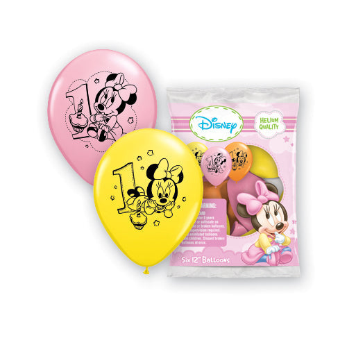Minnie 1st Birthday Latex Balloons 6 Pack