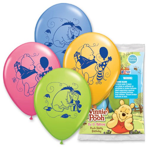 Printed Latex Balloons Pooh Happy Birthday 12 Inch