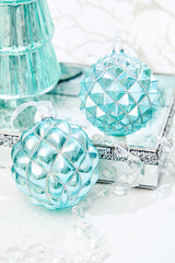 4" Northern Sky Blue Quilted Glass Ornament
