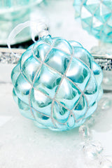 4" Northern Sky Blue Quilted Glass Ornament
