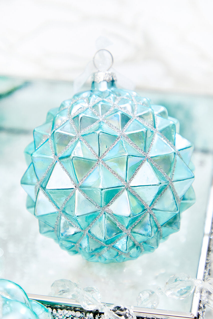 4" Northern Sky Blue Quilted Glass Ornament
