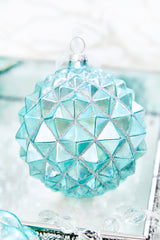 4" Northern Sky Blue Quilted Glass Ornament