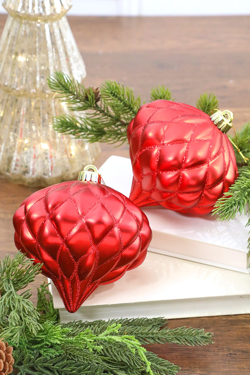 6” Red Matte Diamond - Onion Finial - Set of 2
