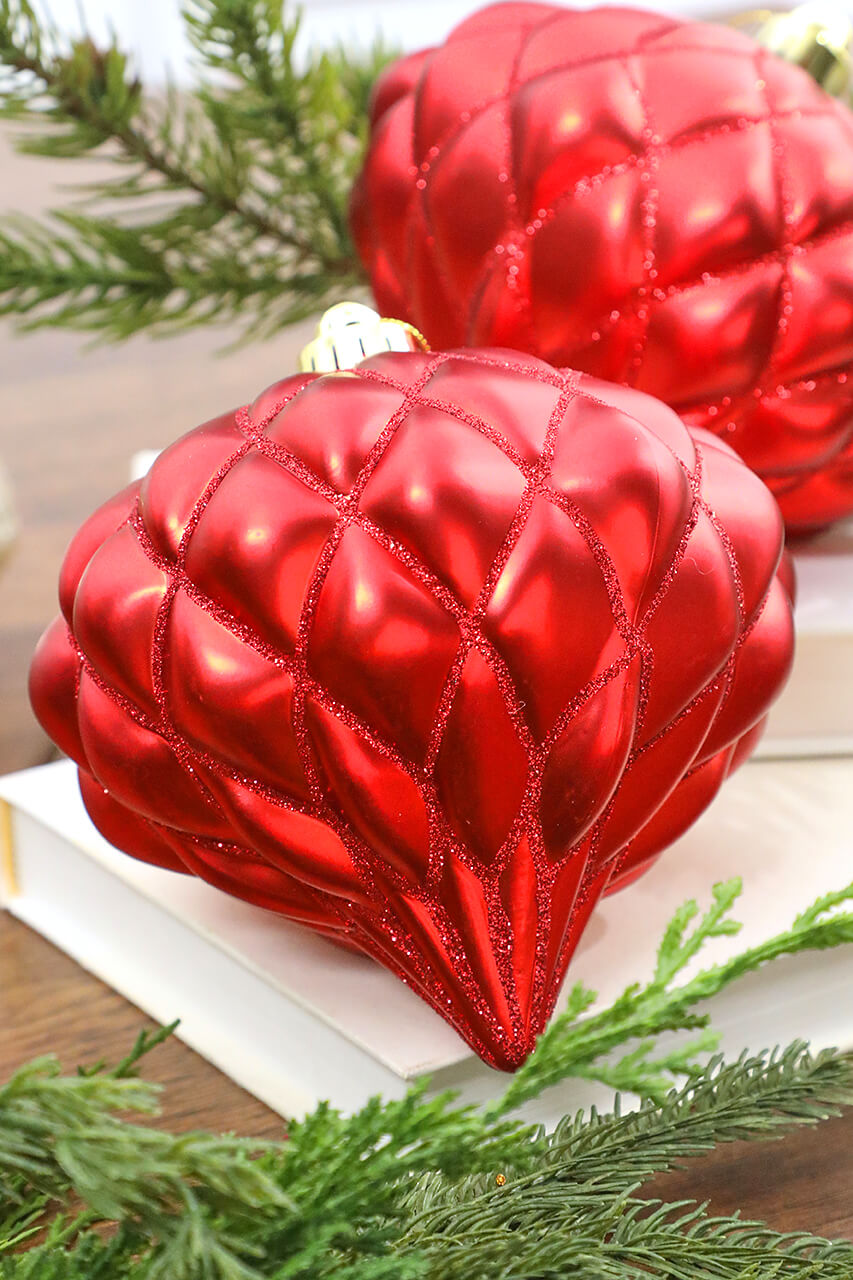 6” Red Matte Diamond - Onion Finial - Set of 2