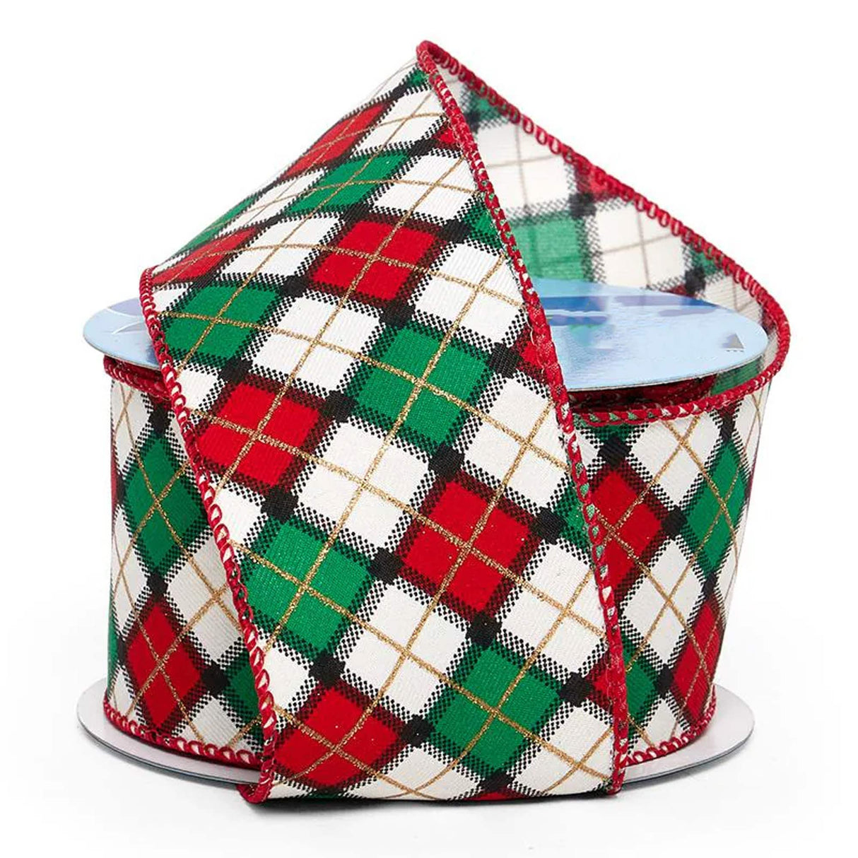 Plaid Patterned Christmas Ribbons 2 1/2 '' X 10 yd Diamond Color 1 / roll